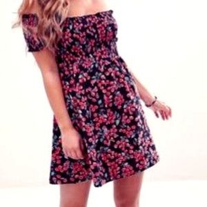 ASOS Petite Off Shoulder Cherry Mini Sundress